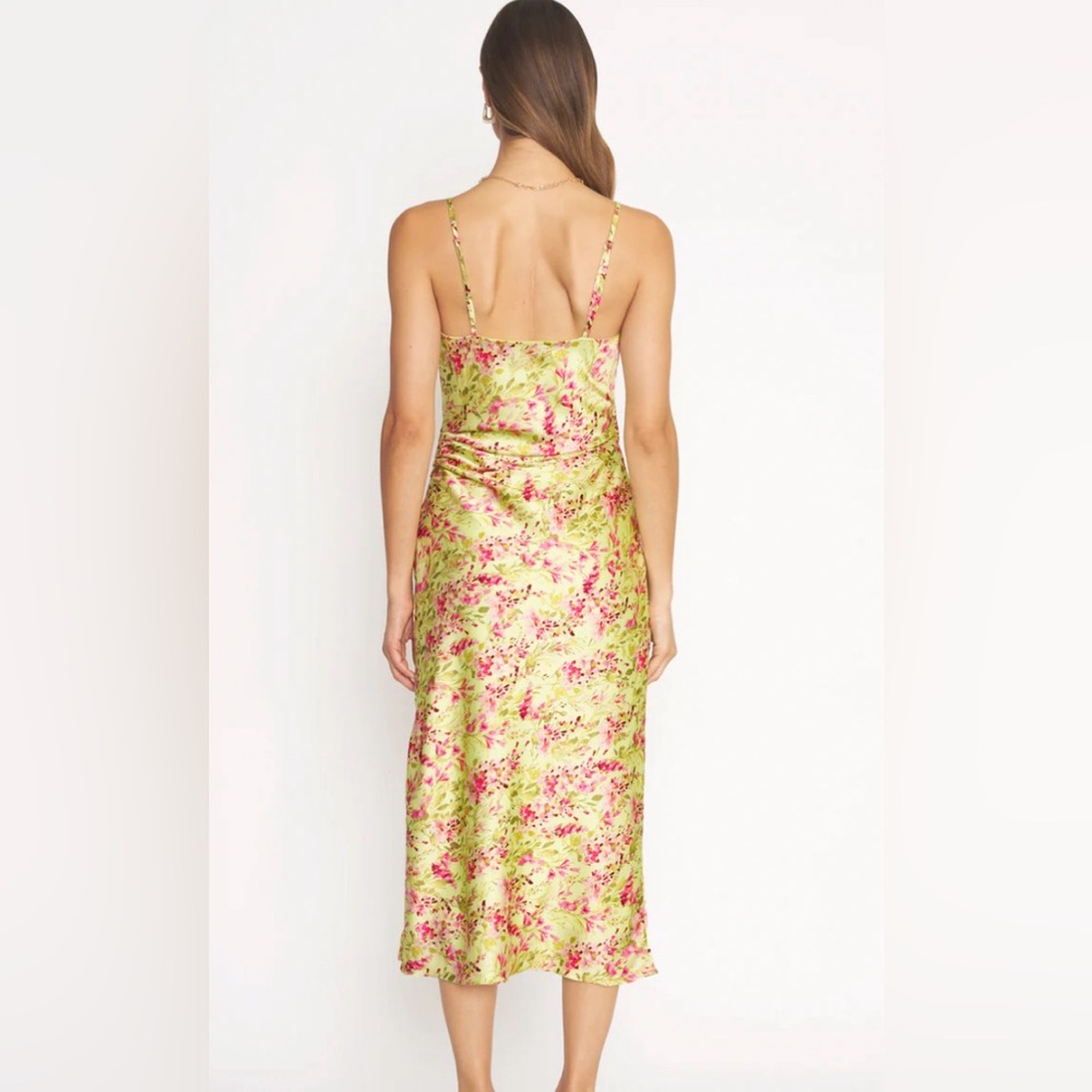 4SI3NNA Jessika Green Floral Printed Satin Effect Midi Dress - Picture 9 of 9